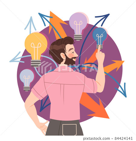 Man with logical type of thinking. Human mental mindset, personality emotions concept cartoon vector illustration 84424141