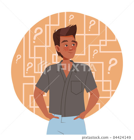 Young man with structural type of thinking. Human mental mindset, personality emotions concept cartoon vector illustration Young man with structural type of thinking. Human mental mindset, personality emotions concept cartoon vector illustration 84424149