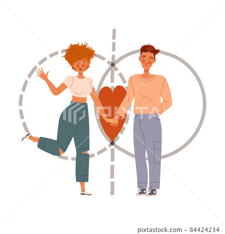 Couple in love uniting their personal boundaries cartoon vector illustration Couple in love uniting their personal boundaries cartoon vector illustration 84424234