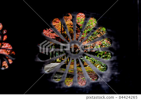 Autumn garden seen through sculpture Autumn garden seen through sculpture 84424265