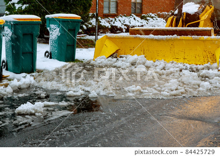 Winter the snow removal vehicle removing snow way after heavy snowfall Winter the snow removal vehicle removing snow way after heavy snowfall 84425729