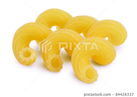 raw pasta cavatappi isolated on white background with clipping path and full depth of field. 84426337