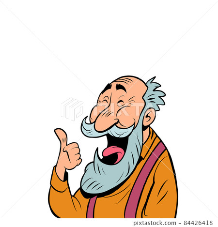 an old man with a gray beard laughs. Positive elderly senor 84426418