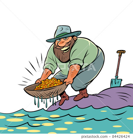 A prospector is washing gold in the river. Luck wealth 84426424