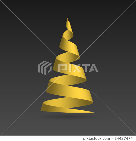 Golden glossy ribbon in a shape of Christmas tree Golden glossy ribbon in a shape of Christmas tree 84427474