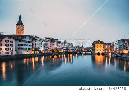 panorama of Zurich city center with Frau Munster and Grossmunster panorama of Zurich city center with Frau Munster and Grossmunster 84427618