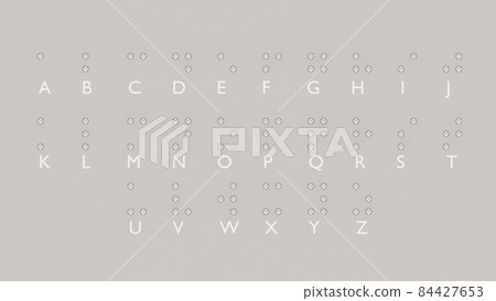 Braille dots alphabet for visually impaired. Formed out of pink spheres, 3d render Braille dots alphabet for visually impaired. Formed out of pink spheres, 3d render 84427653