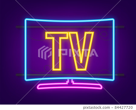Neon backlight tv. LCD TV. Television sign. Smart device. Vector stock illustration Neon backlight tv. LCD TV. Television sign. Smart device. Vector stock illustration 84427720
