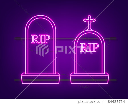 Grave icon flat design. Old gravestone with cracks. Neon style. Vector illustration. Grave icon flat design. Old gravestone with cracks. Neon style. Vector illustration. 84427734