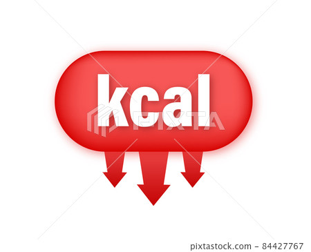 Kilocalorie emblem, kcal reduction. Zero calories diet program packaging. Vector stock illustration. Kilocalorie emblem, kcal reduction. Zero calories diet program packaging. Vector stock illustration. 84427767