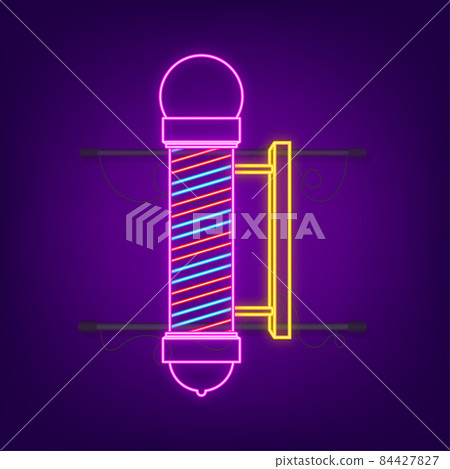 Classic Barber shop Pole neon sign. Vector stock illustration 84427827