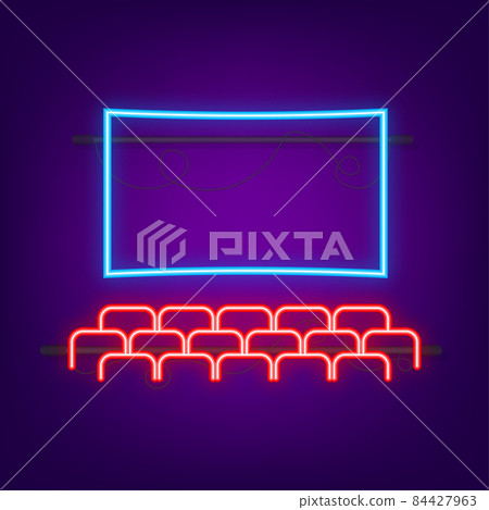 Cinema hall neon. Spectator Seating. Vector stock illustration. Cinema hall neon. Spectator Seating. Vector stock illustration. 84427963