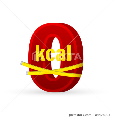 Kilocalorie emblem, kcal reduction. Zero calories diet program packaging. Vector stock illustration. Kilocalorie emblem, kcal reduction. Zero calories diet program packaging. Vector stock illustration. 84428094