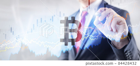 Bitcoin. Crypto currency market. Mixed media 84428432