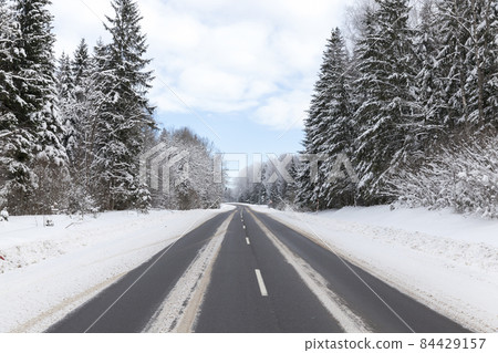 winter paved road for vehicles winter paved road for vehicles 84429157