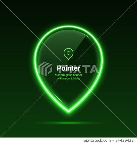 Pointer. Glass banner with neon lighting. Retro futurism. Vector 84429422