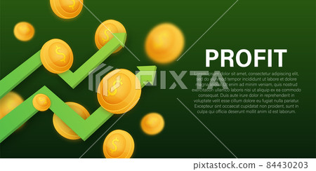 Profit money or budget. Cash and rising graph arrow up, concept of business success. Capital earnings, benefit. Vector stock illustration 84430203