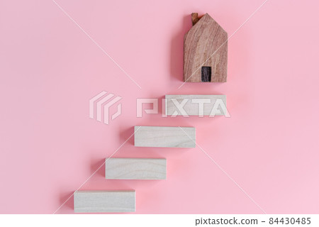 Stair Ladder to Success of Business Strategic, Goal Target Development to Success. Wooden Stair With House Model on Pink Background. Steps Vision Plan to Success in The Future Stair Ladder to Success of Business Strategic, Goal Target Development to Success. Wooden Stair With House Model on Pink Background. Steps Vision Plan to Success in The Future 84430485