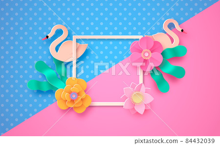 Pink flower paper cut frame background template Pink flower paper cut frame background template 84432039