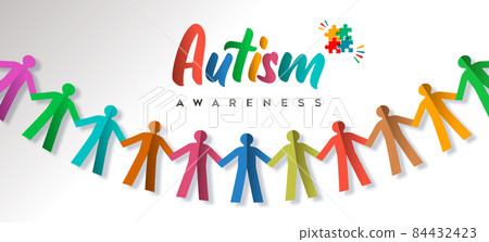 Autism Awareness Day colorful paper cut kid banner 84432423