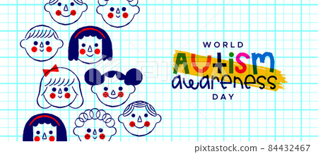 Autism Awareness day children face cartoon banner 84432467
