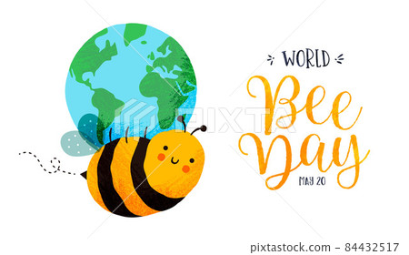 World Bee Day cute planet earth cartoon banner 84432517