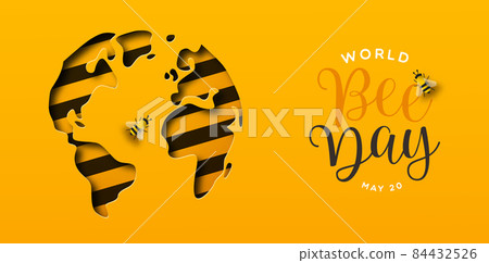 World Bee Day paper cut earth planet banner 84432526