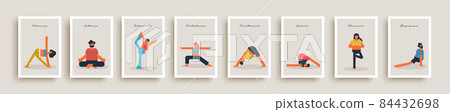 Yoga pose name collection diverse healthy people 84432698