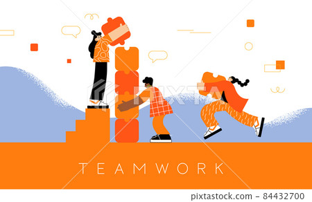 Women teamwork concept building puzzle 84432700