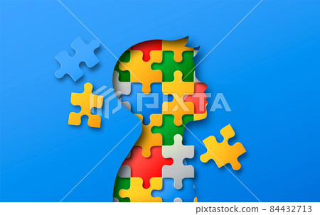 Little boy colorful puzzle head paper cut concept 84432713
