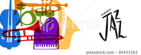 Jazz music instrument doodle cartoon banner Jazz music instrument doodle cartoon banner 84433263