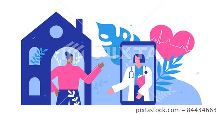 Doctor home visit virtual phone call concept 84434663