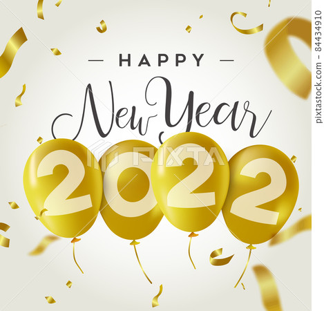New Year 2022 3d gold bauble violet greeting card New Year 2022 3d gold bauble violet greeting card 84434910