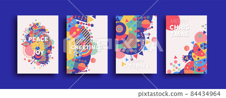 Christmas New Year colorful folk quote card set Christmas New Year colorful folk quote card set 84434964