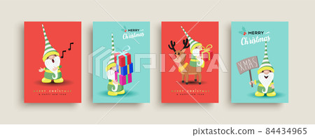 Christmas New Year cute elf cartoon card set Christmas New Year cute elf cartoon card set 84434965