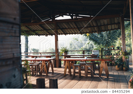 House on the hill in the foggy morning 84435294