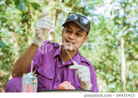 veterinarians are preparing the tools for artificial insemination of cow. veterinarians are preparing the tools for artificial insemination of cow. 84435453