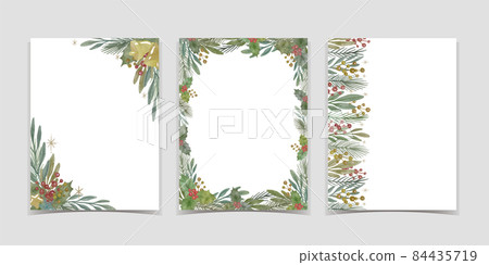 水彩風格聖誕植物材料模板設置矢量圖 84435719