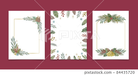 水彩風格聖誕植物材料模板設置矢量圖 84435720