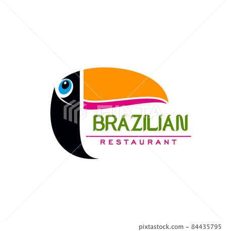 Brazilian cuisine restaurant icon, toucan bird head vector emblem. Latin American or Brazil food bar or cafe and Brazilian authentic gourmet restaurant menu cover sign with tropical toucan bird 84435795