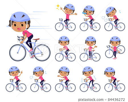 A set of African-American women wearing sportswear on a road bike 84436272