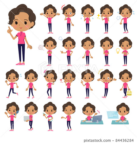 A set of African-American women wearing sportswear that expresses various emotions A set of African-American women wearing sportswear that expresses various emotions 84436284