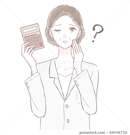 A middle-aged female doctor who has a calculator and has doubts A middle-aged female doctor who has a calculator and has doubts 84436739