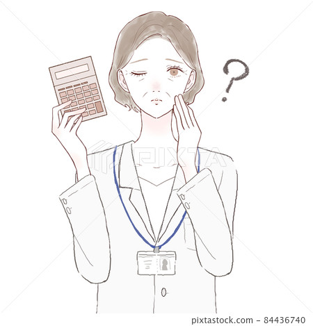 A middle-aged female doctor who has a calculator and has doubts A middle-aged female doctor who has a calculator and has doubts 84436740