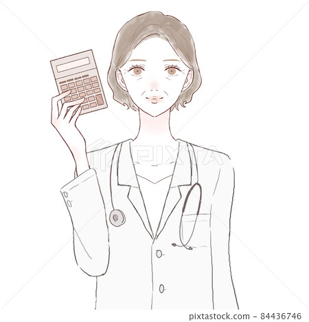 Middle-aged female doctor with a calculator 84436746