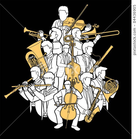 Group of Musician Orchestra Instrument Cartoon Graphic Vector 84436905