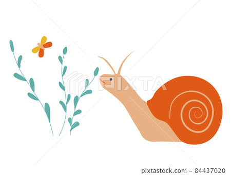Snail vector stock illustration. Children's spring greeting card. Isolated on a white background. 84437020