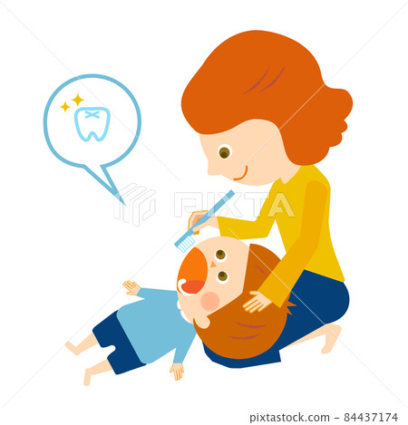 Childcare toothpaste mom and child 84437174