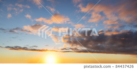Panoramic View of Cloudscape during a colorful sunset 84437426
