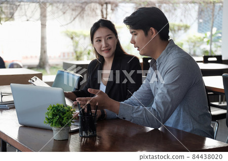Business people are meeting for analysis data figures to plan business strategies. Business discussing concept Business people are meeting for analysis data figures to plan business strategies. Business discussing concept 84438020